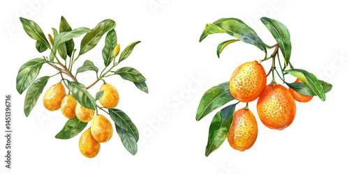 kumquat fruit watercolor vector illustration