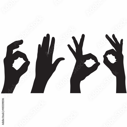 Silhouette hand gestures okay sign open palm and more simple black and white graphic design perfect for various uses