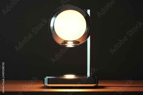 A sleek desk lamp with a magnetic levitating orb gently hovering above its illuminated base transparent background