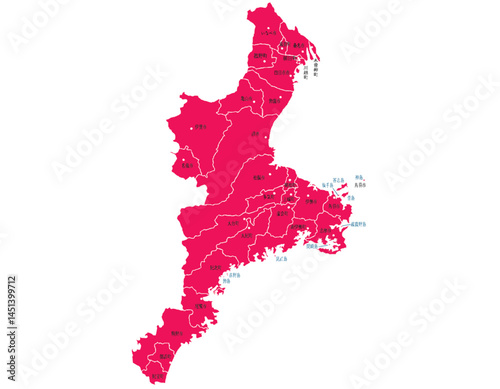 三重県　地図　マゼンタ　斑点　イラスト
