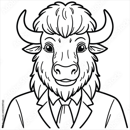 Bull in a Suit Anthropomorphic Boss. Vector illustration for coloring book