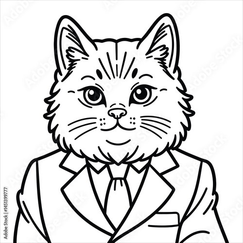 Cat in business attire a distinguished feline. Vector illustration for coloring book