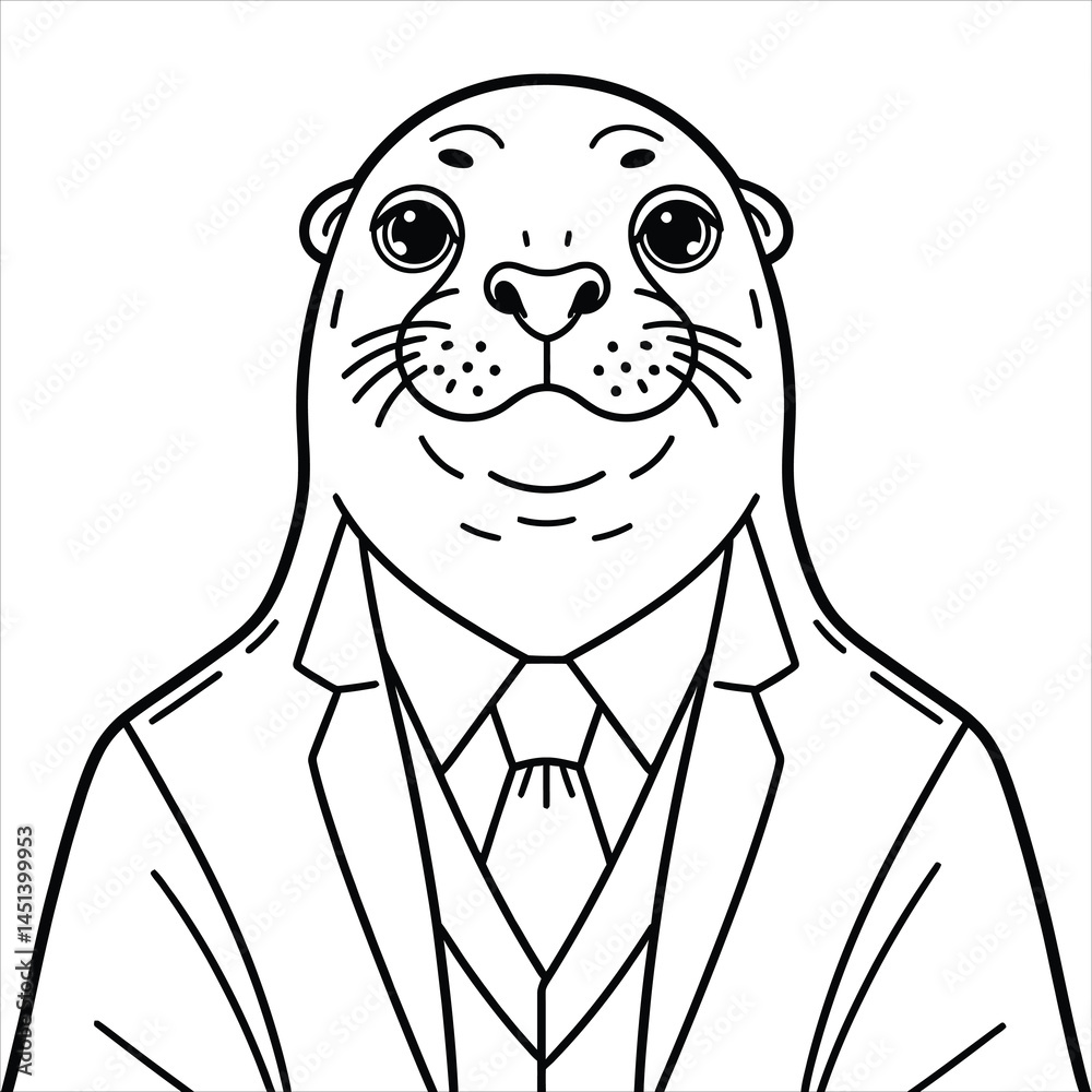 Dapper seal sports sharp suit. Vector illustration for coloring book Dapper seal sports sharp suit. Vector illustration for coloring book