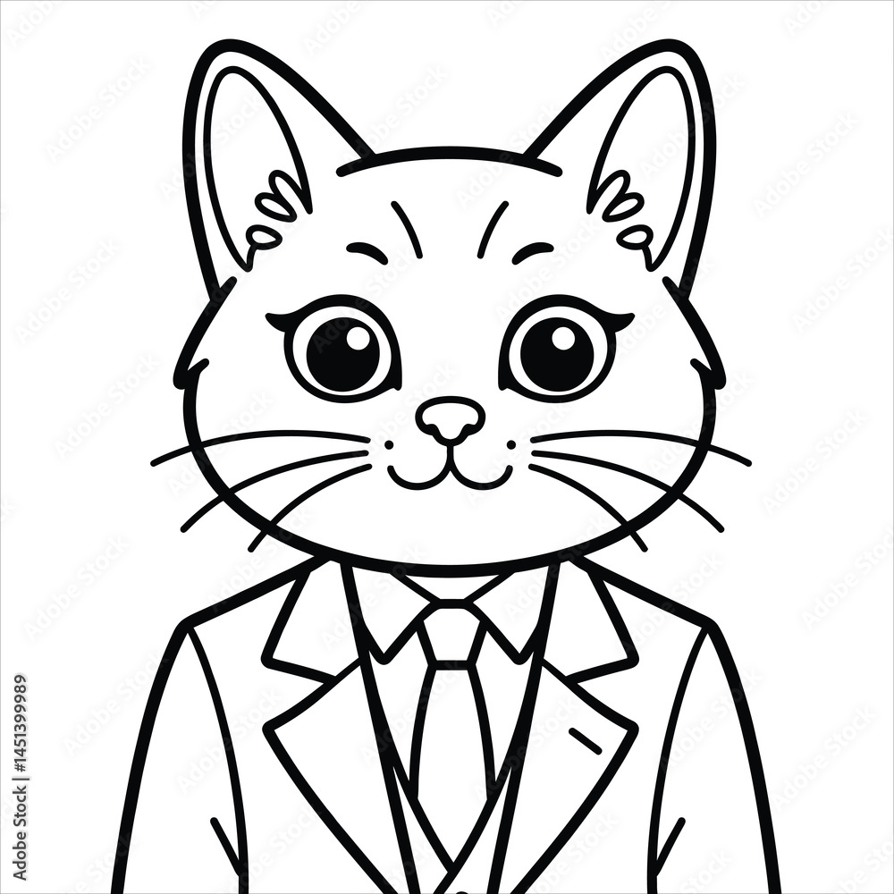 Obraz premium Feline dapperly dressed in a suit. Vector illustration for coloring book