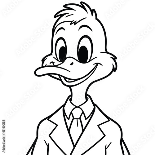 Suave bird cartoon with business attire. Vector illustration for coloring book