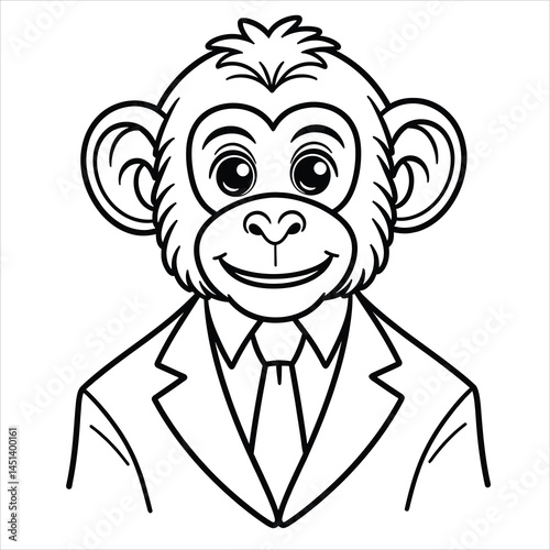 Suited ape exudes class and charm. Vector illustration for coloring book