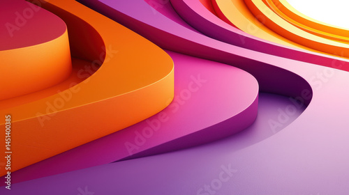 Vivid 3D background featu a colorful realistic abstraction in 4K, highlighting a side view of layered waves with orange, pink, and purple tones beautifully.