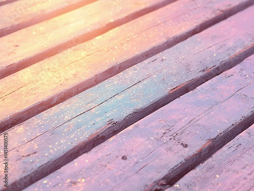 Pastel Pink Purple Wooden Planks with Glitter and Sunlight