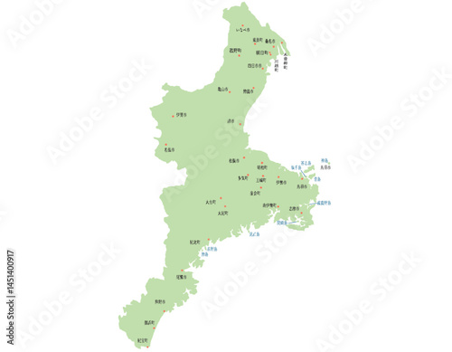 三重県　地図　黄緑　斑点　イラスト