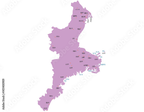 三重県　地図　紫　斑点　イラスト