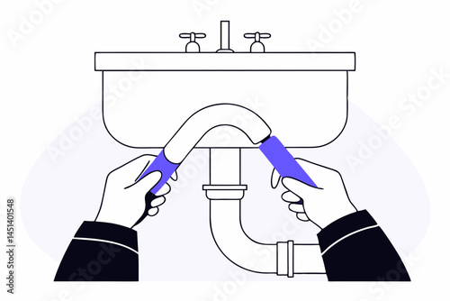 Plumber Fixing Leaking Pipe Under Sink in Home