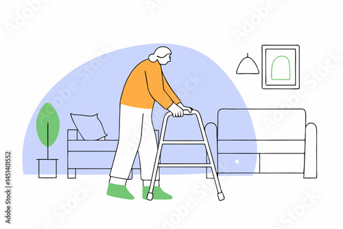 Elderly Person Using Walker for Mobility in Home Setting