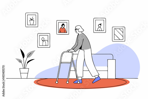 Elderly Person Using Walker for Mobility in Home Setting