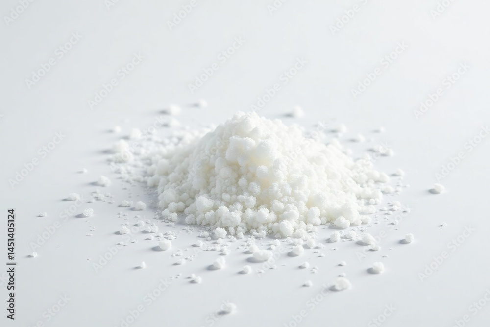 White sugar crystals scattered on white background, refined, background White sugar crystals scattered on white background, refined, background