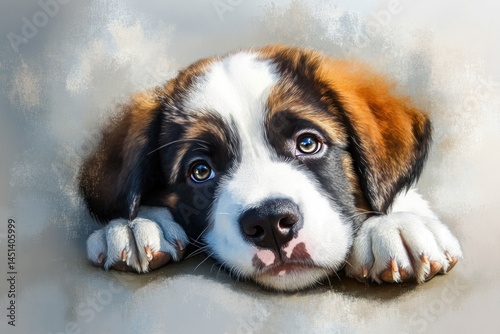 A young Saint Bernard with expressive droopy eyes warm fur and soft ambient light enhancing realism transparent background