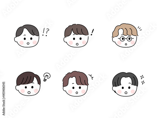 ゆるかわいい手描き風の顔セット／驚く男性