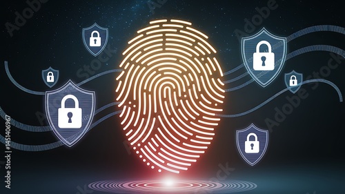 Digital fingerprint scanning concept for security, representing biometric authentication, identity verification, data protection, and modern cybersecurity technology systems.
