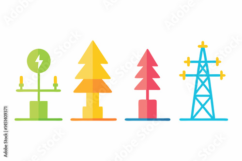 set of Power Line silhouette vector illustration
