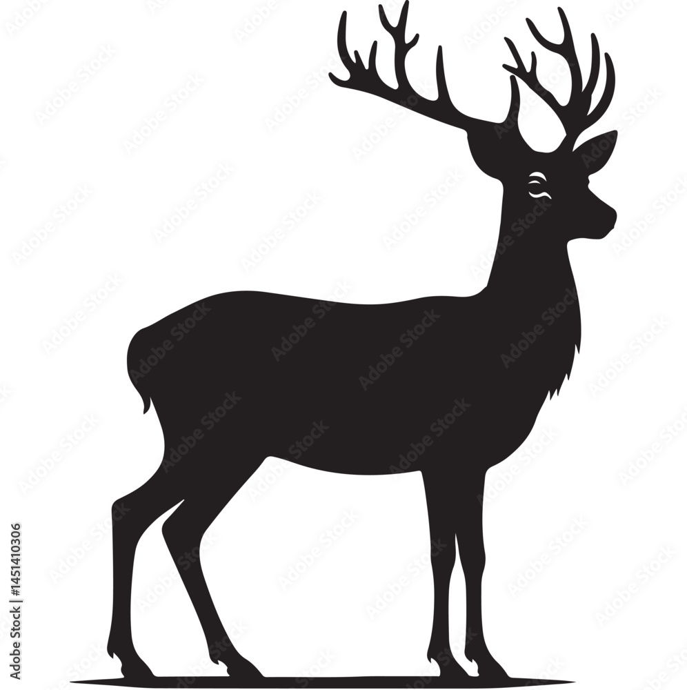 Fototapeta premium Deer black Silhouette vector art Illustration with white background, animal Silhouette.