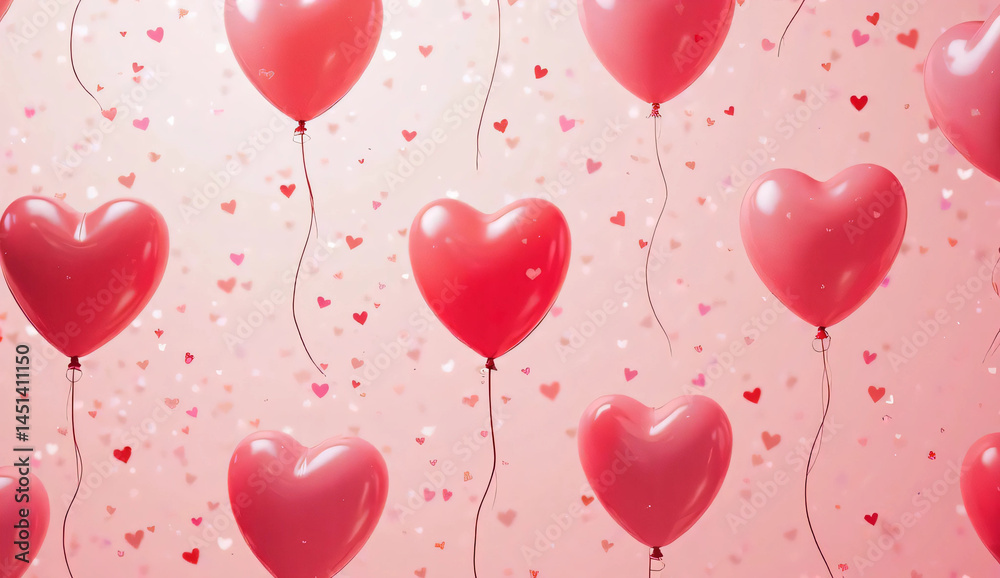 Heart shaped balloons. Event or campaign image background. pastel pink.