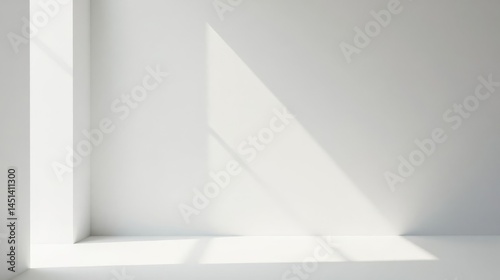 Sunlight Illuminates a Pristine White Room Corner, Offering a Blank Canvas for Design Inspiration and Minimalist Aesthetic Presentation