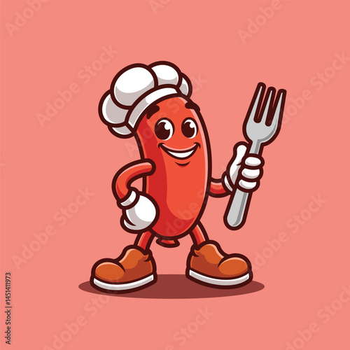 Sausage Cooking Retro Cartoon Character