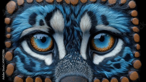 Intricate portrait of a captivating feline with striking blue fur and hypnotic gaze