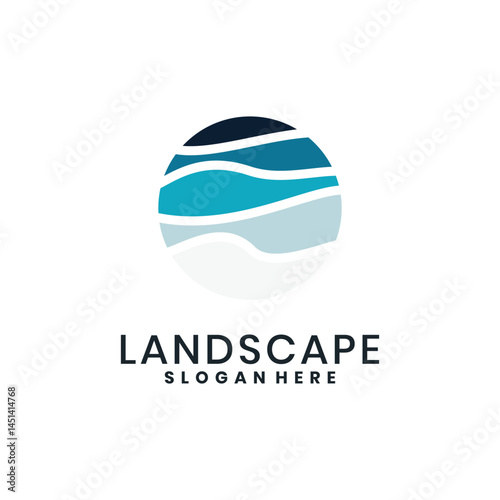 Free Download Minimalist circular landscape logo with blue wave lines - GFXLoad