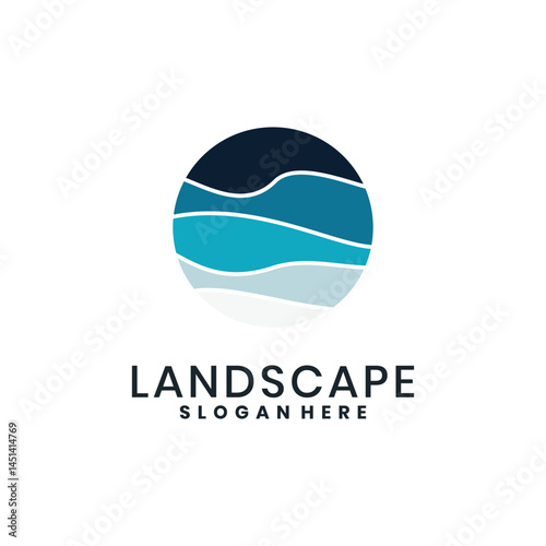 Free Download Blue landscape logo with abstract circular wavy lines - GFXLoad