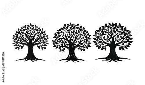 black olive tree silhouette icon isolated set