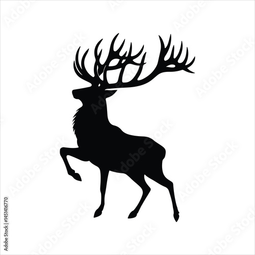Walking Deer Silhouette – Black and White Flat Vector Art