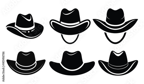 set of hats silhouettes, cowboy hat shape vector design