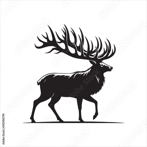 Walking Deer Silhouette – Black and White Flat Vector Art