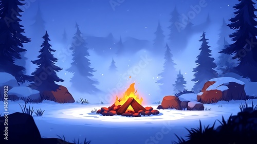 Winter Campfire Scene