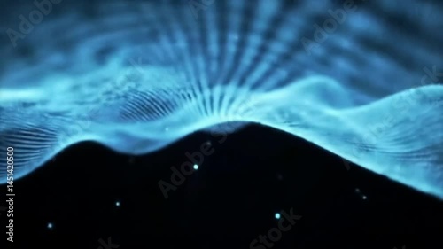 abstract blue background with alpha channel, Beautiful motion waving dots texture with glowing defocused particles. Cyber or technology background.