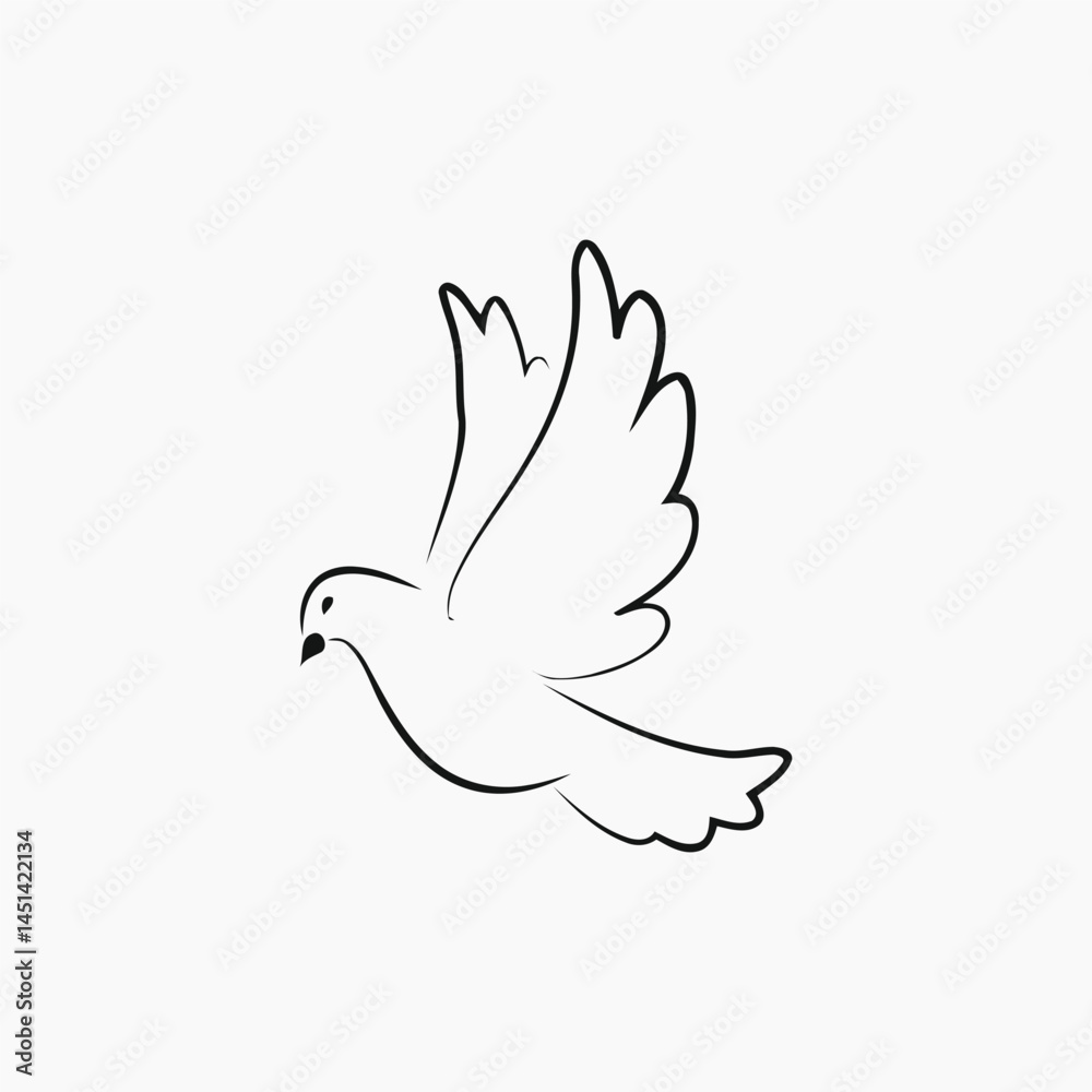 Obraz premium Graceful Dove in Flight Vector | Minimalist Black and White Design for Logos, Illustrations, and Peace Symbol Artwork