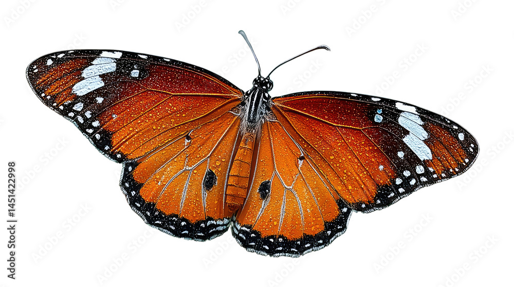 Fototapeta premium Monarch Butterfly: This is a studio shot of a vibrant orange and black monarch butterfly, a symbol of transformation and resilience, perfectly detailed.