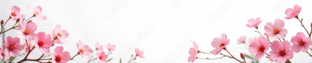 Fototapeta premium Empty white background with delicate gypsophila border , top view, blank, clean