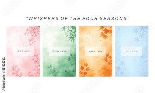 A soft pastel illustration of the four seasons capturing nature’s gentle transitions through spring, summer, autumn, and winter.