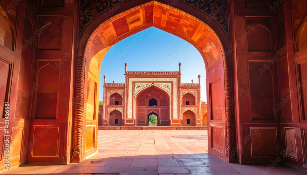 Obraz premium Taj Mahal Framed Through Mughal Archway, India