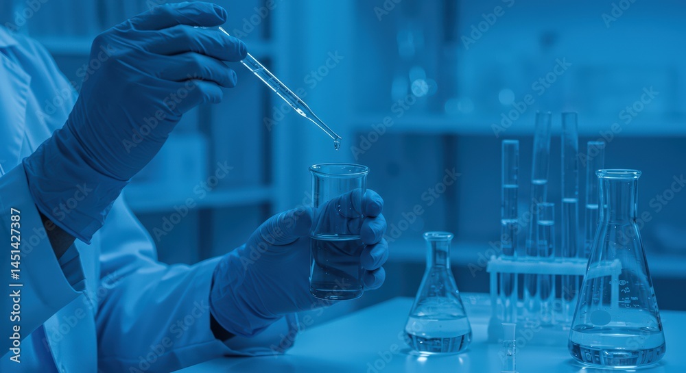 Fototapeta premium Laboratory Experiment: Chemical Analysis in Blue Tones