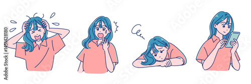 アニメタッチの女の子　表情セット