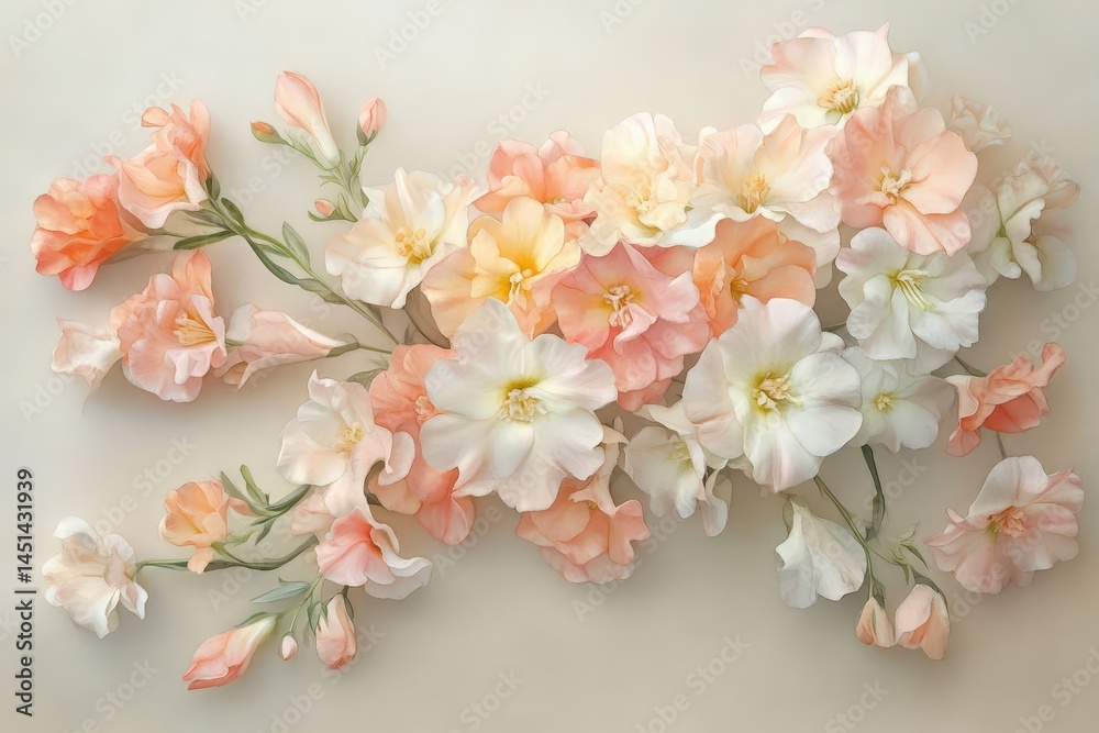 Fototapeta premium Delicate arrangement of pastel flowers, a soft floral display.