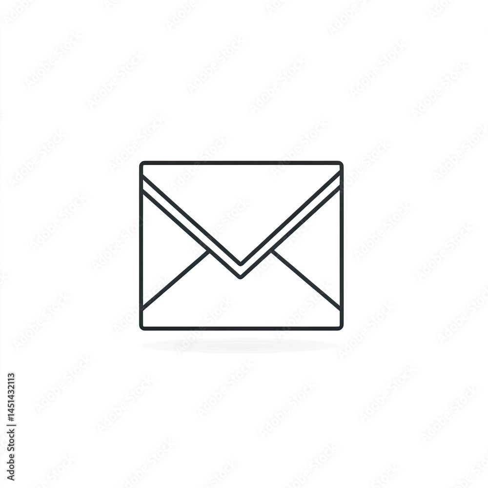 Simple line drawing of an email envelope icon. A basic, minimalist graphical representation of a sealed envelope, suggesting communication, message, or mail Simple line drawing of an email envelope icon. A basic, minimalist graphical representation of a sealed envelope, suggesting communication, message, or mail