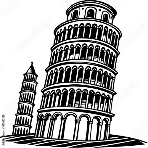 leaning tower silhouette vector illustration