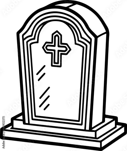 headstone outline vector illustration, line art