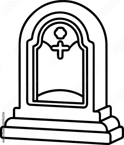 headstone outline vector illustration, line art
