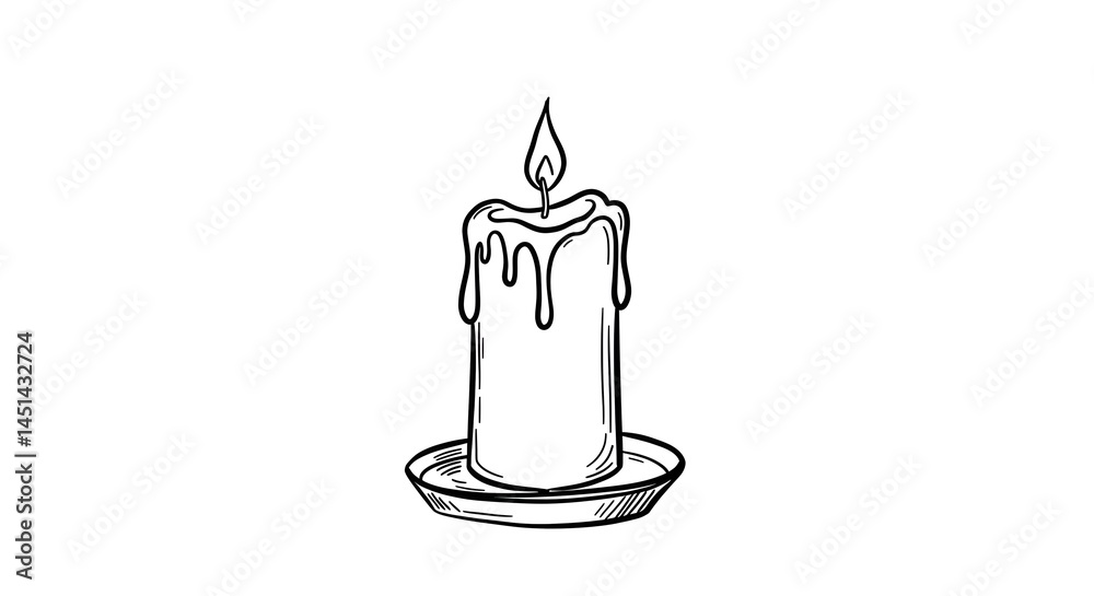 Obraz premium Hand-Drawn Candle with Melted Wax Illustration