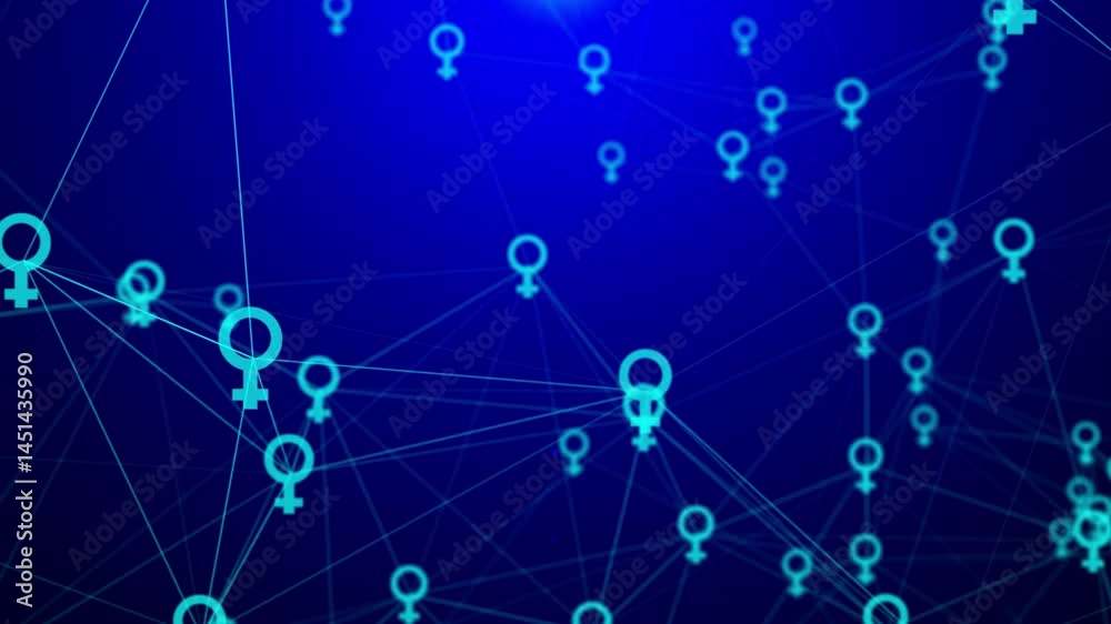 Gender Symbol Female Icon Abstract Plexus Technology Network Background. Seamless Loop Gender Symbol Female Icon Abstract Plexus Technology Network Background. Seamless Loop