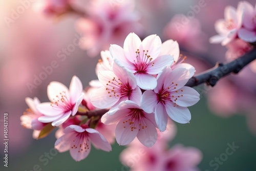 Full bloom sakura, dense cluster, white & pink petals, design, cluster